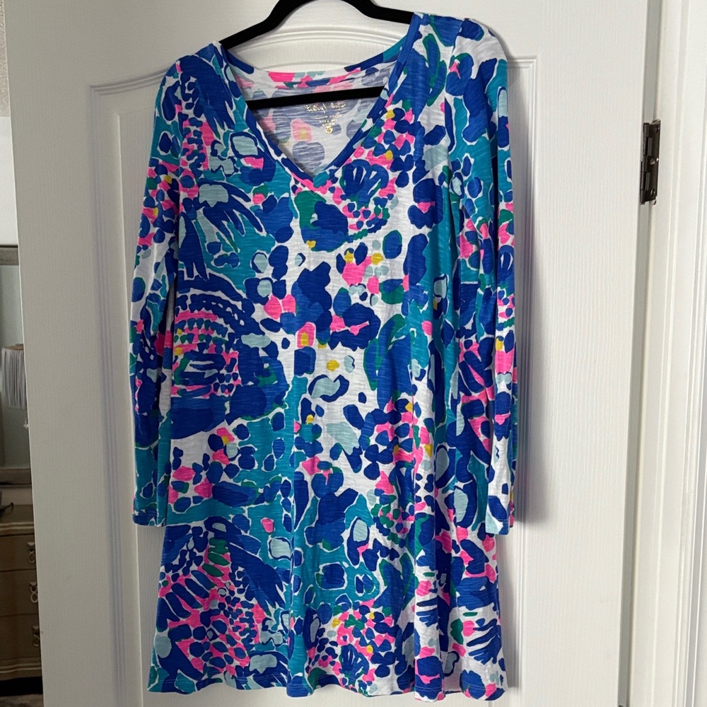 GUC Lilly Pulitzer Blue and Pink Long Sleeve Dress